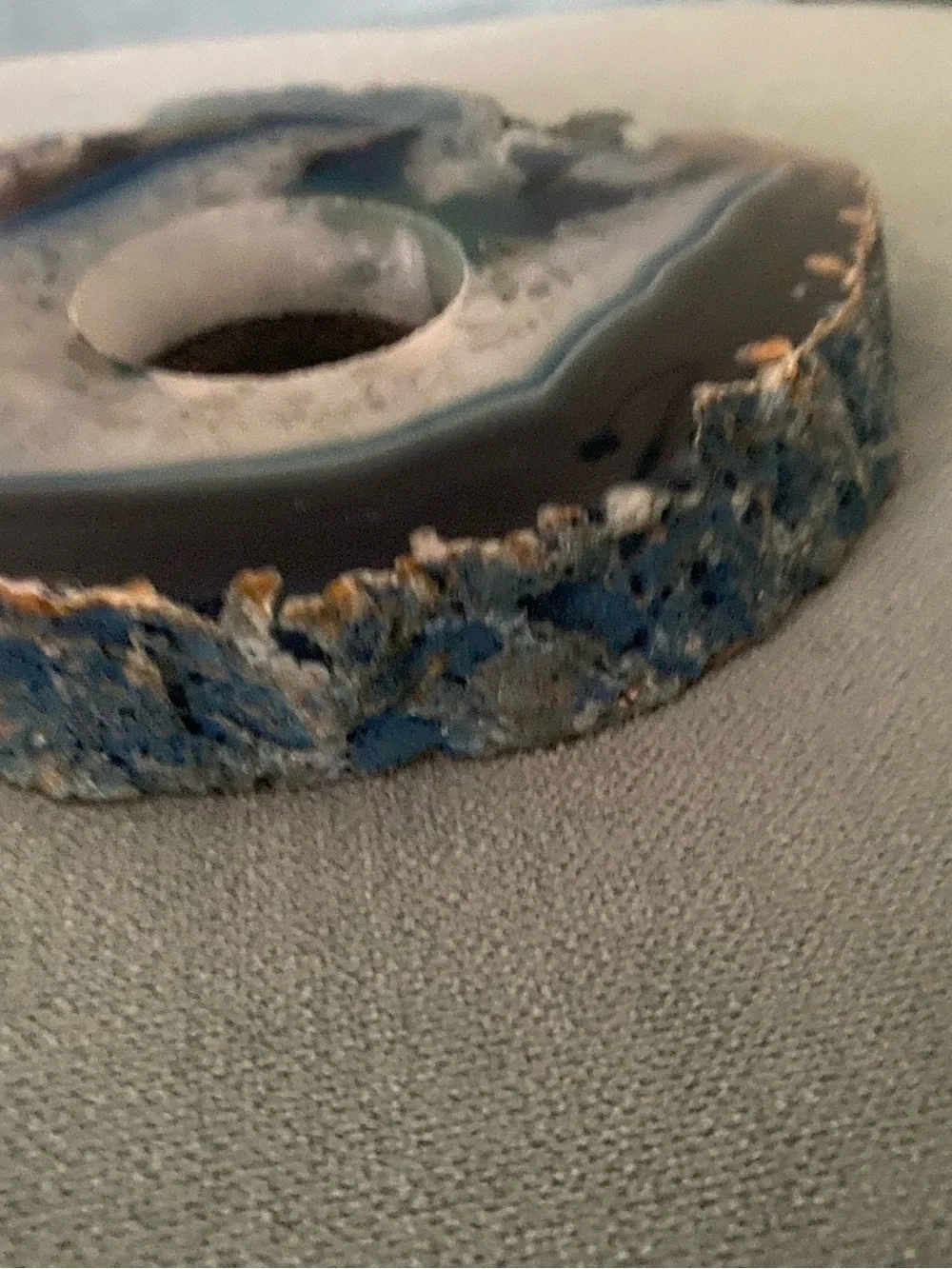 Vintage Blue Agate Slab Candle Holder 5x5 Raw Edge Crystal Geode Tealight
